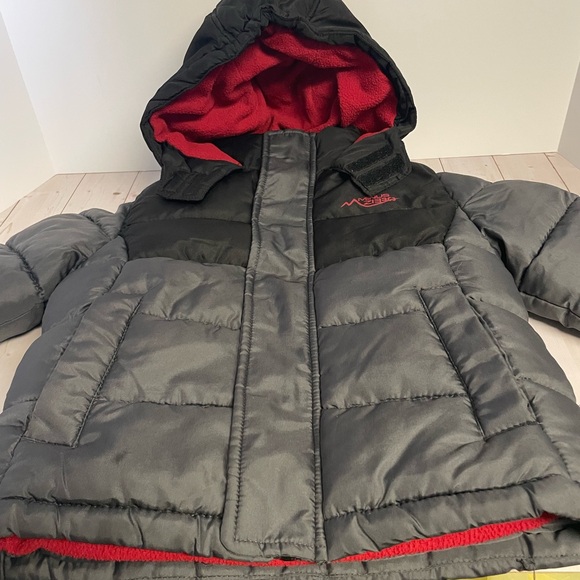 Gray and Black Kids Puffer Jacket with Red Lining - Picture 1 of 12